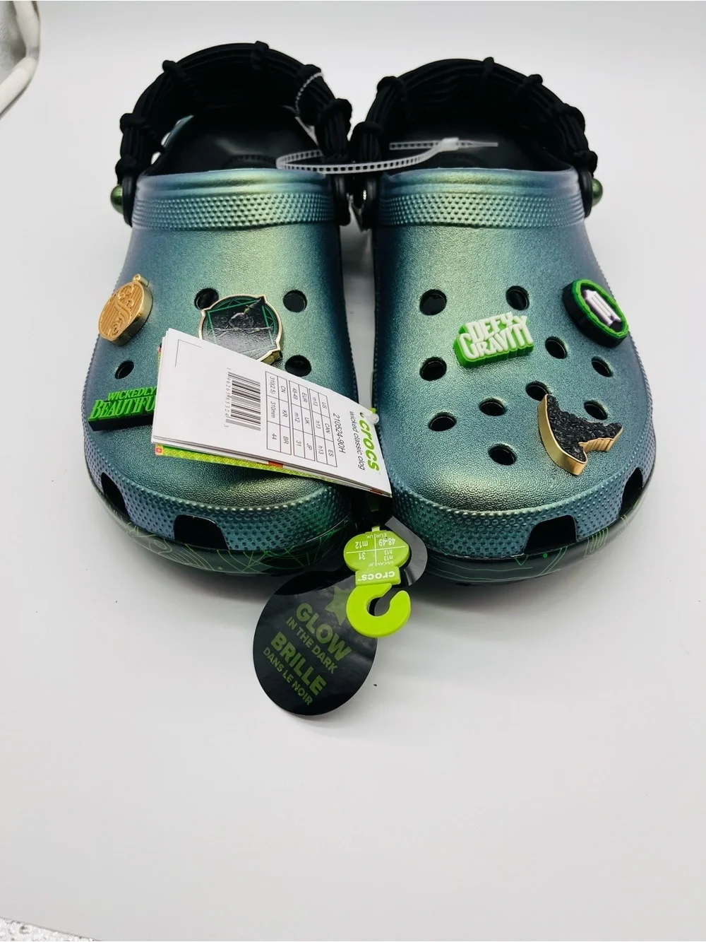CROCS Wicked Clog Green Glow In Dark Sandals Mens 13 Witch Elphaba Style 210524